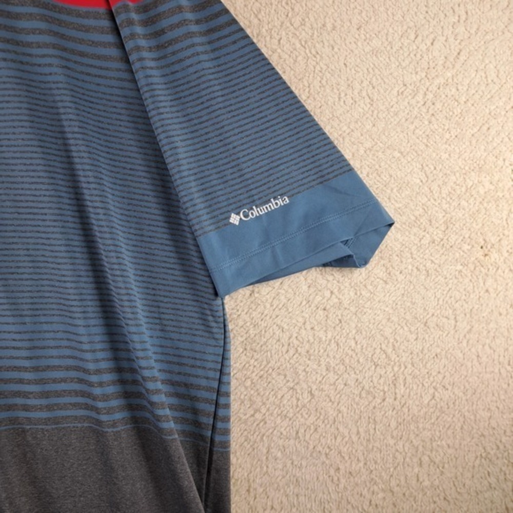 Columbia Polo Shirt Men's 2XL Omni Shade Wicking SS Golf Fish Striped - Picture 2 of 7